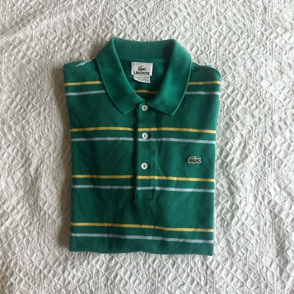 Lacoste Polo with Green, Yellow, and White Stripes size 4